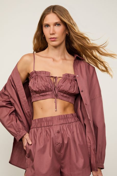 Top De Algodão Casual Marrom Rose Marrom Rose - 36
