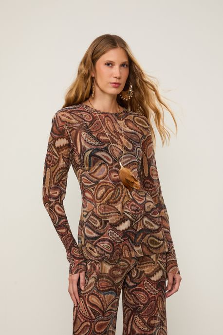 Blusa De Malha Plissada Paisley Est Paisley Anna Color - G