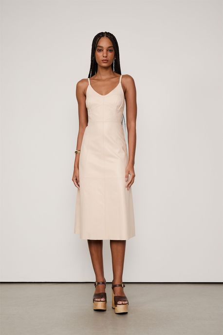 Vestido De Couro Midi Alca Recortes Bege Bege Baia - 36