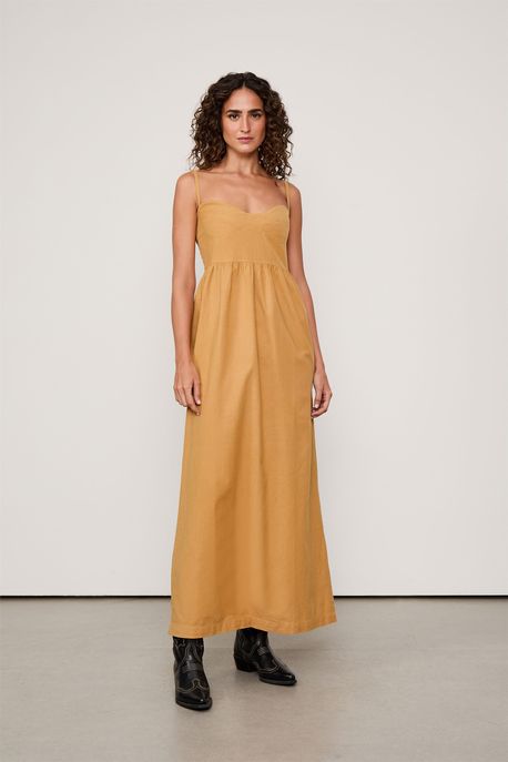 Vestido Like Linen Com Alcas Marrom Floresta - P