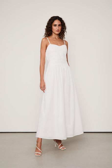 Vestido De Voil Franzido Off White - G
