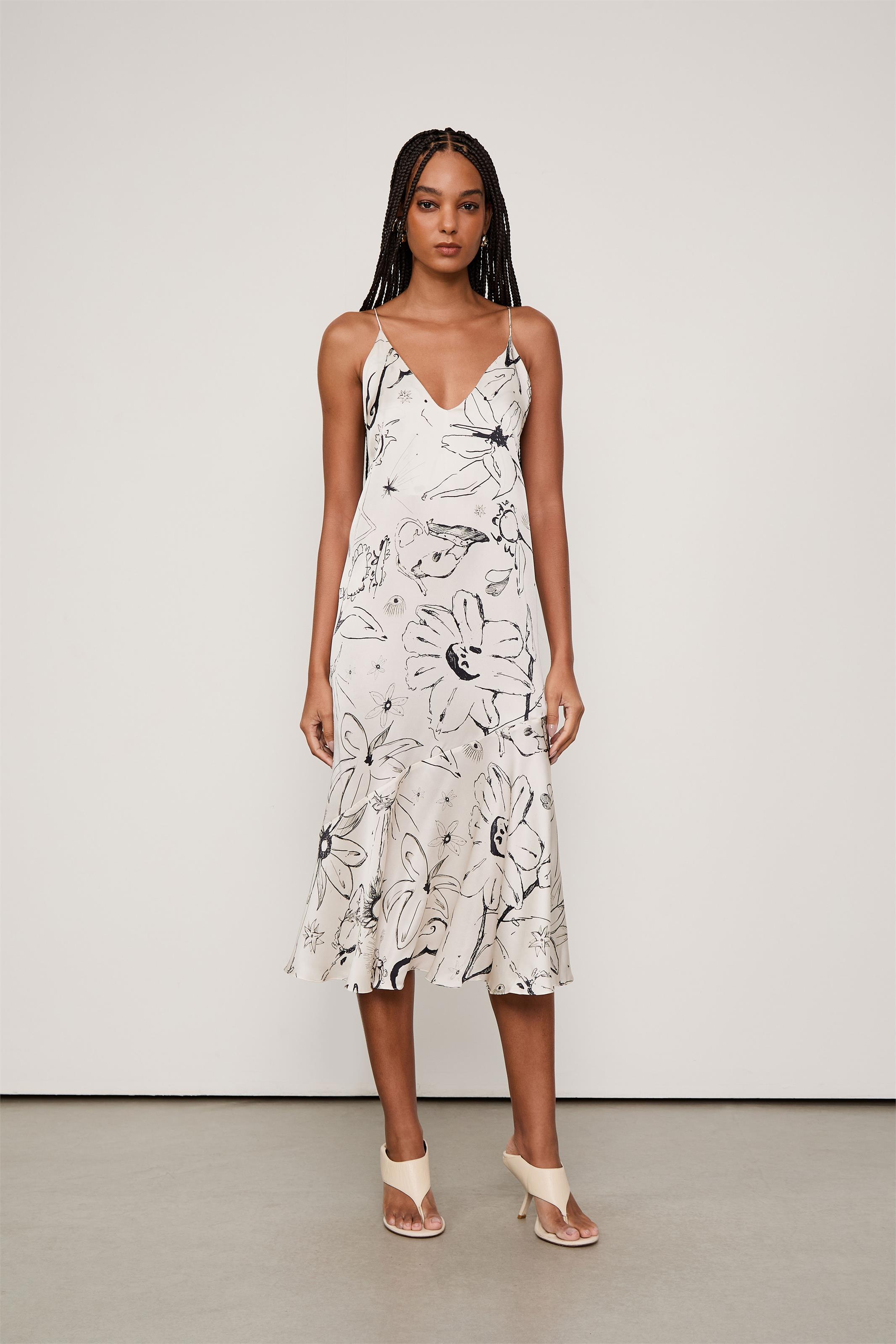 Vestido Midi Cetim Estampado