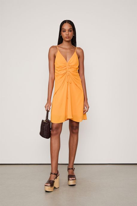 Vestido Curto Franzido Frente Laranja Sun - 42