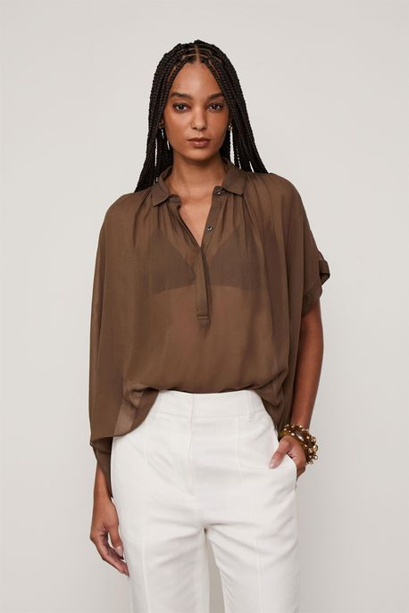 Camisa Manga Curta Marrom Marrom Kahn - 36