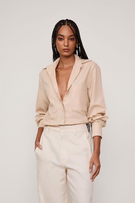 Camisa Over Bolsos Bege - 36