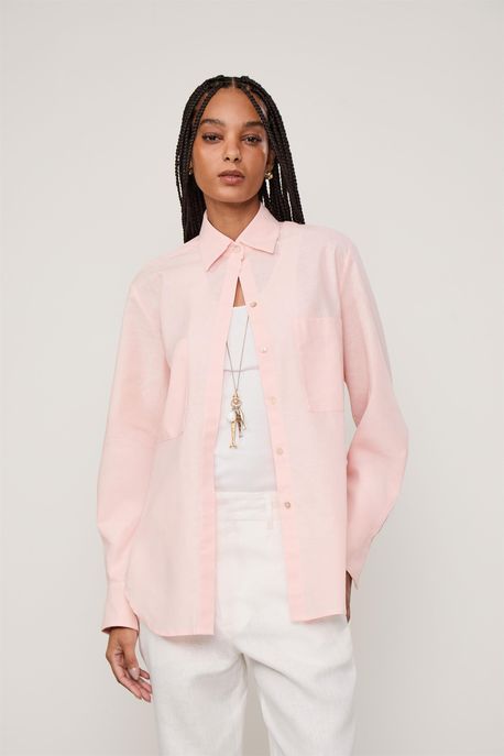 Camisa Over Bolsos Rosa Claro - 36