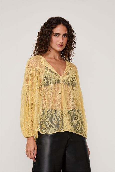 Bata De Renda Amarela Amarelo Vintage - 36