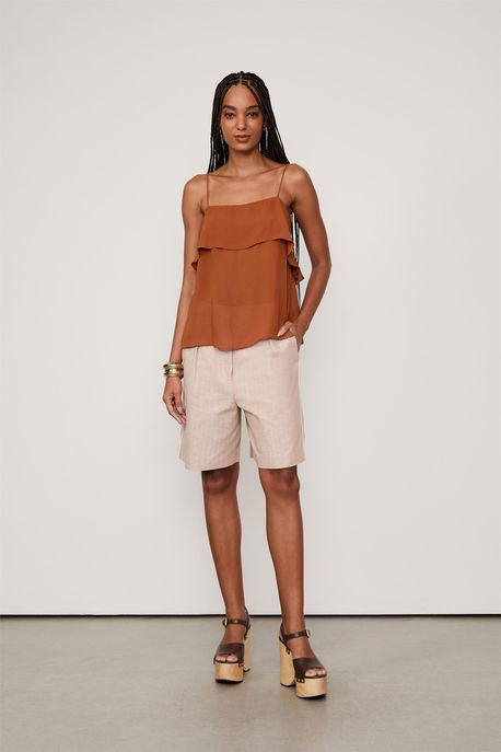 Blusa Decote Babado Colors Marrom Caramelo - 36
