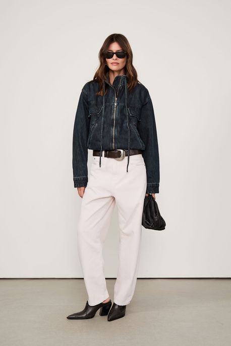 Jaqueta Bomber Jeans Escuro Recortes Jeans Escuro - P