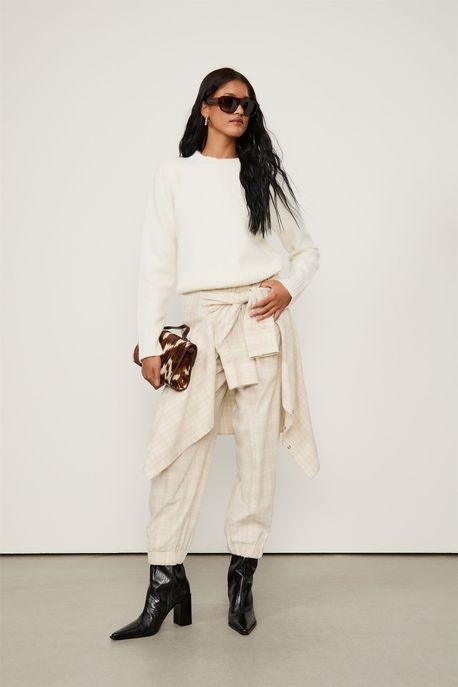 Pull De Tricot Com Ombreiras Off-White - M