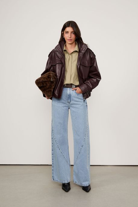 Calca Jeans Wide Leg Recorte Frente Jeans Claro - 36
