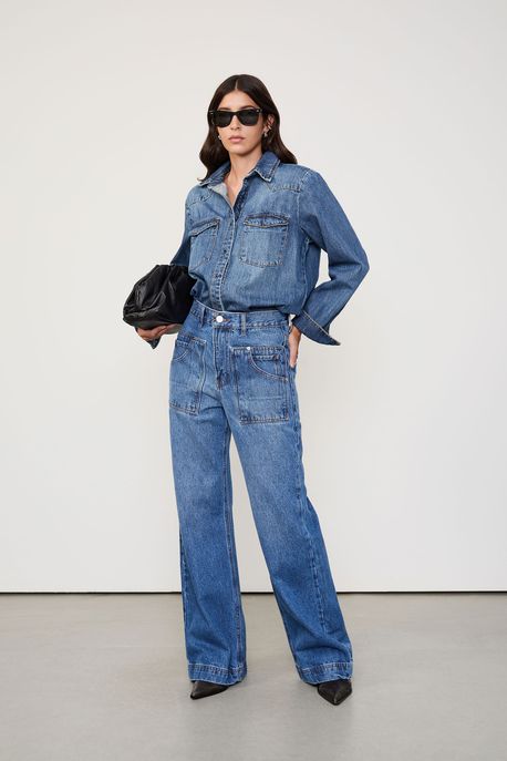 Calça Jeans Boot 70s Média Bolso Sobreposto Jeans Medio - 38