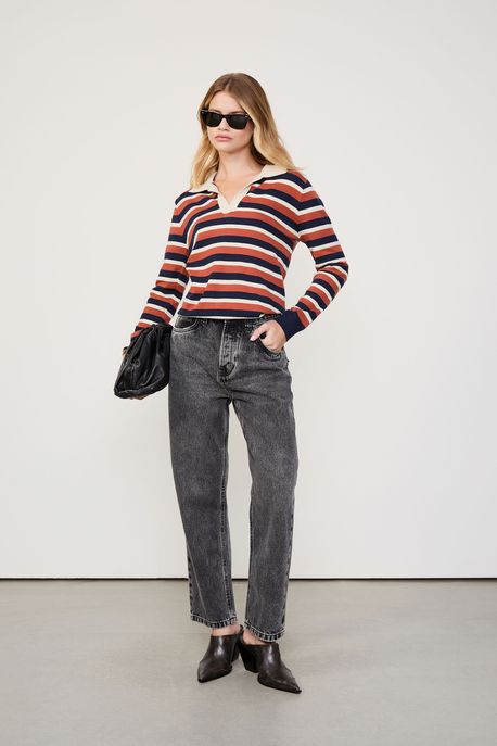 Calca Jeans Reta Cropped Black Jeans Black Escuro - 46