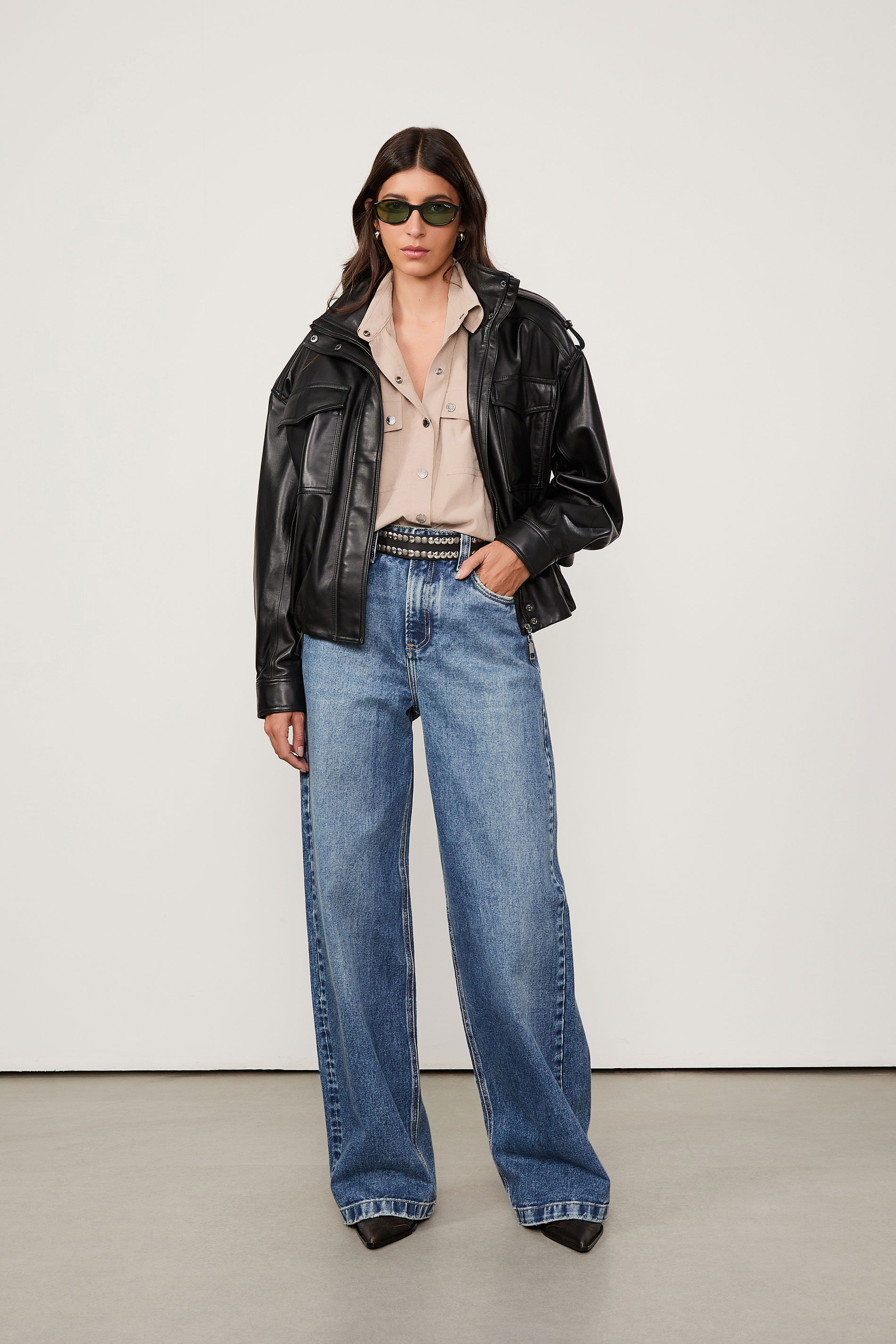 Calca Jeans Wide Leg Marmorizada