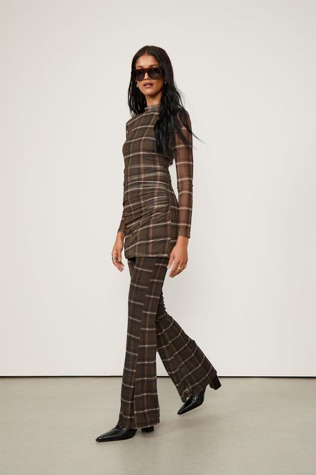 Calça De Tule Estampada Est Xadrez Chelsea - M