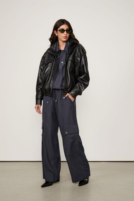 Calca Reta Cos Largo Cargo Twill Chumbo - G