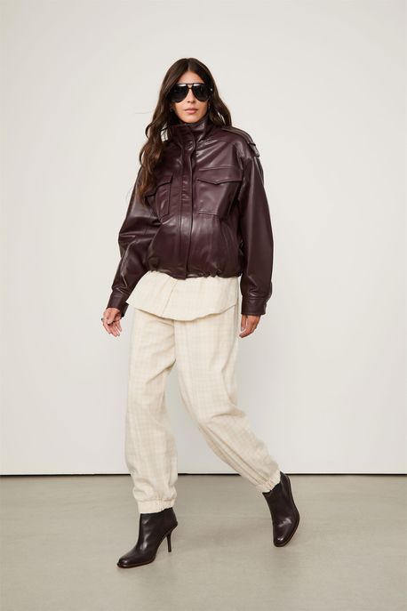 Calca Jogger Flanela Xadrez Bege - P