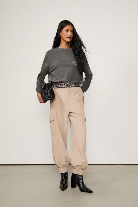 Calca Jogger Cupro Cinza Lua - P