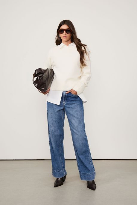 Calca Jeans Boot 70s Cinto Jeans Escuro - 44
