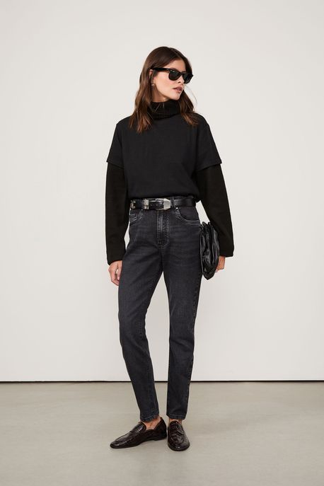 Calca Jeans Skinny Basic High Jeans Black Escuro - 38