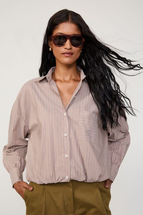 Camisa Fio Tinto Balone Marrom / Bege - P