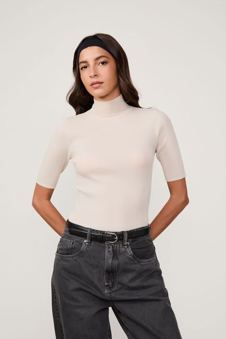 Blusa Tricot Manga Media Cinza Lua - M