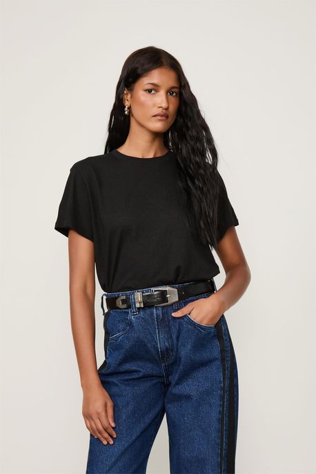 Blusa Basica Decote Redondo Preto - M