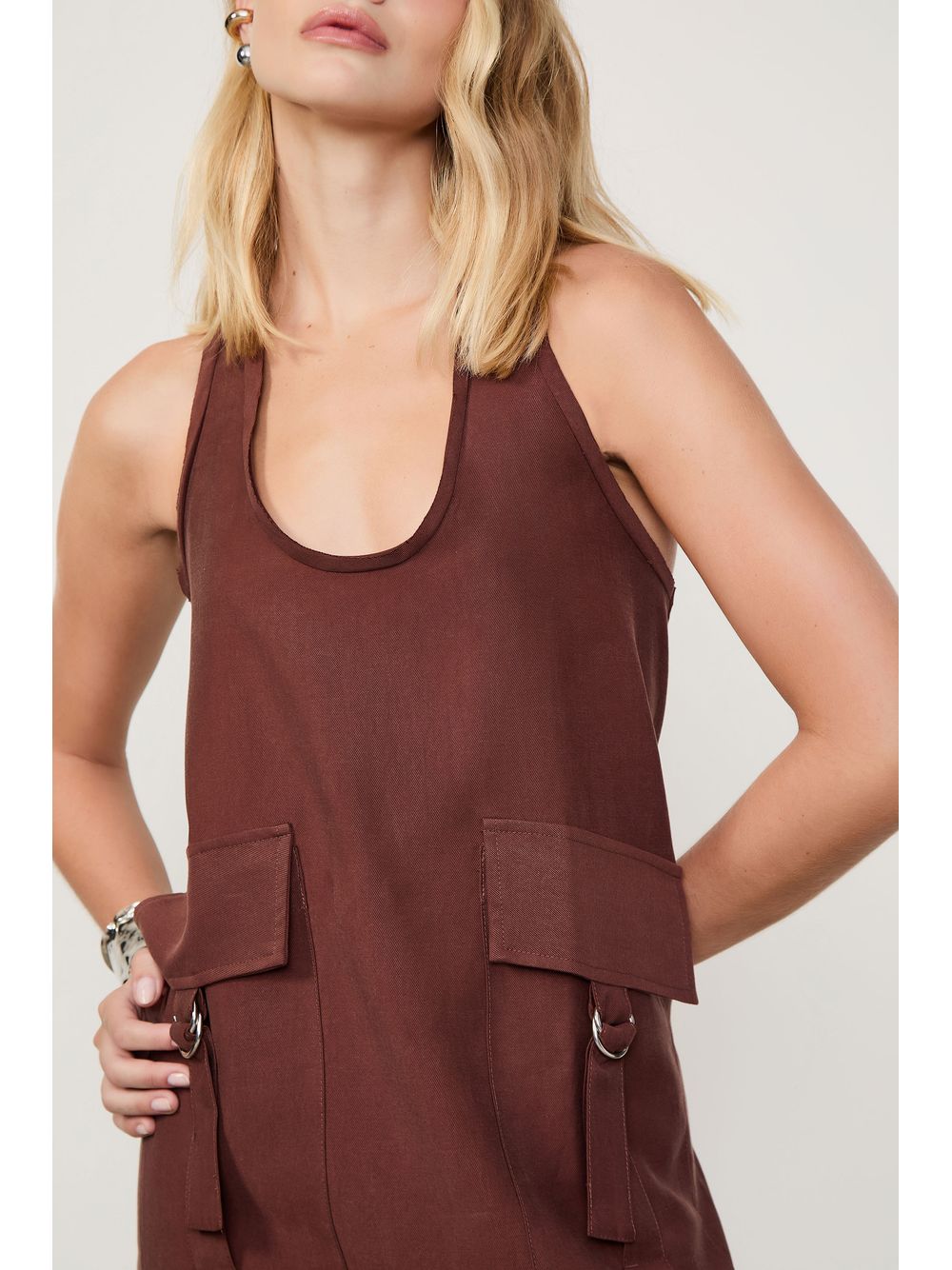 Animale — Vestido Curto Com Bolsos Marrom