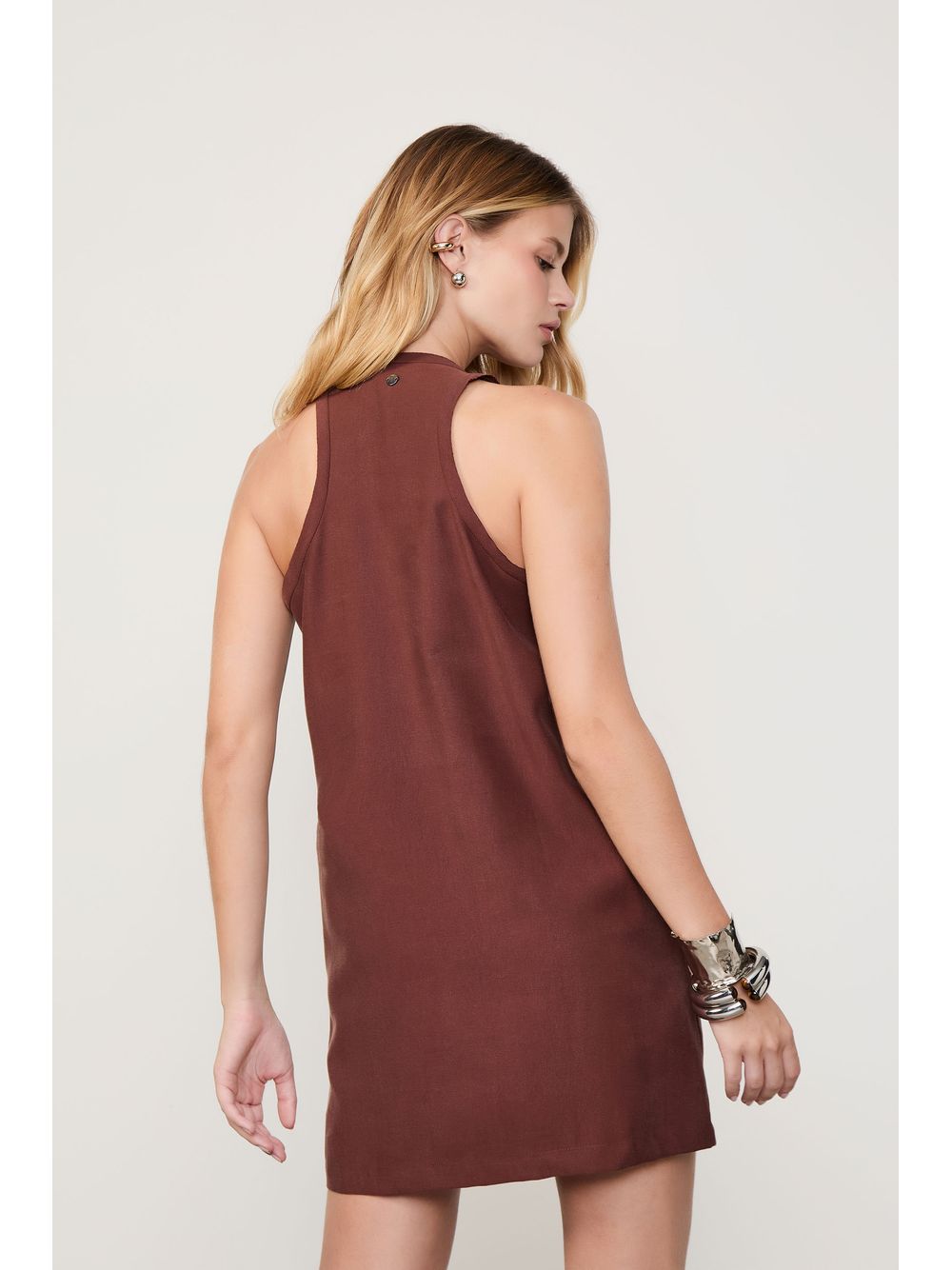 Animale — Vestido Curto Com Bolsos Marrom