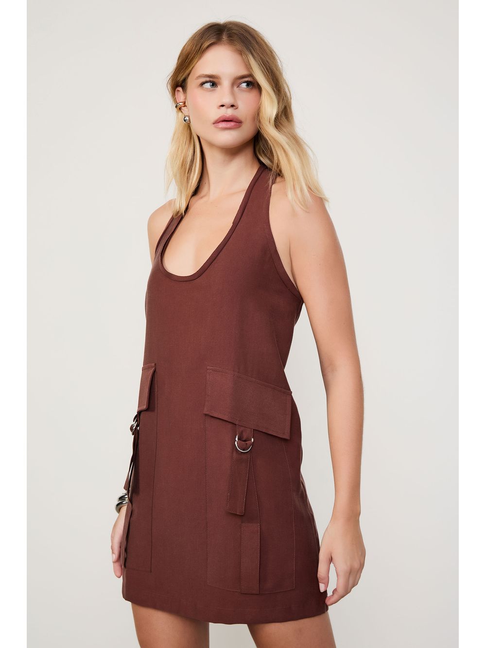 Animale — Vestido Curto Com Bolsos Marrom
