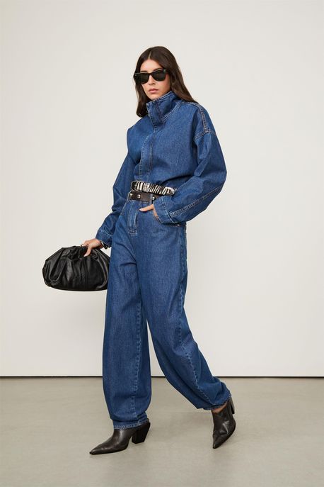 Macacão Baggy Jeans Escuro Jeans Escuro - 40