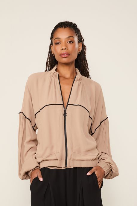 Jaqueta Bomber Bege Com Preto Marrom Tassel - 38