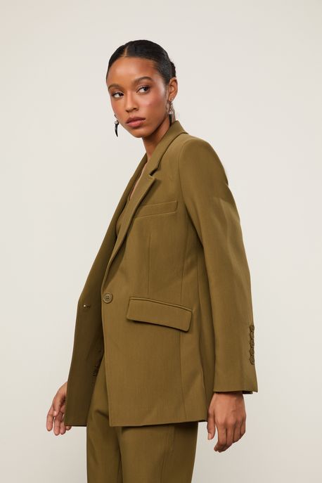 Blazer Com Linho Ajustado Verde Verde Marche - 40