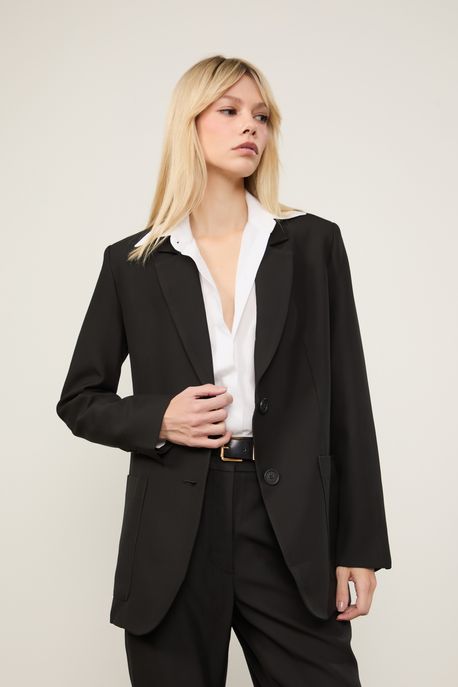 Blazer De Crepe Preto Preto - 40