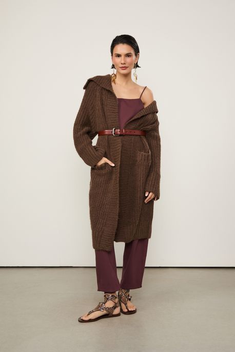 Casaco De Tricot Comprido Oversized Marrom Dries - P