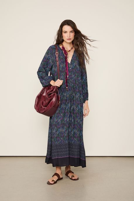 Vestido Midi Boho Estampado Est Textura Fairy Color - 34