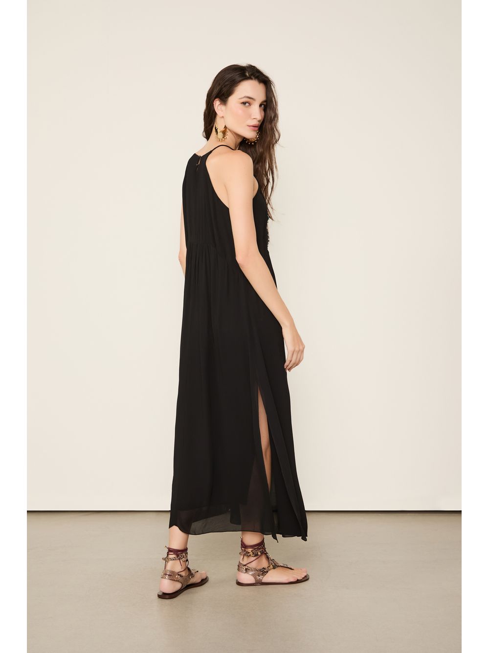 Animale — Vestido Midi Com Detalhe De Renda Preto