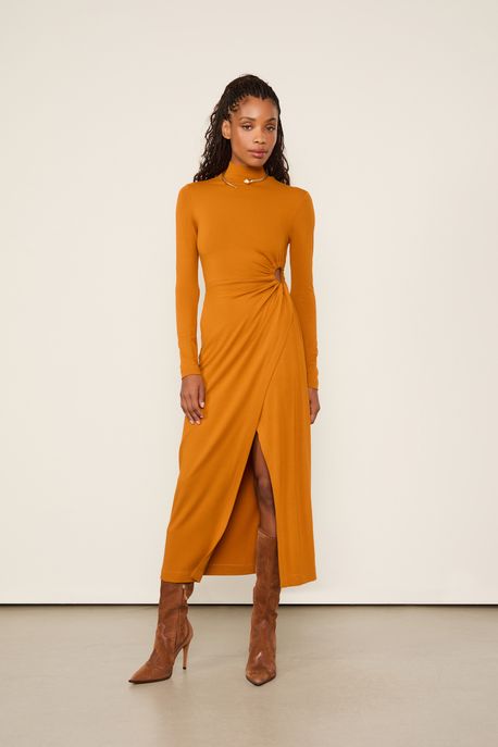 Vestido Vazado Na Cintura Neat Laranja Laranja Veludo - PP