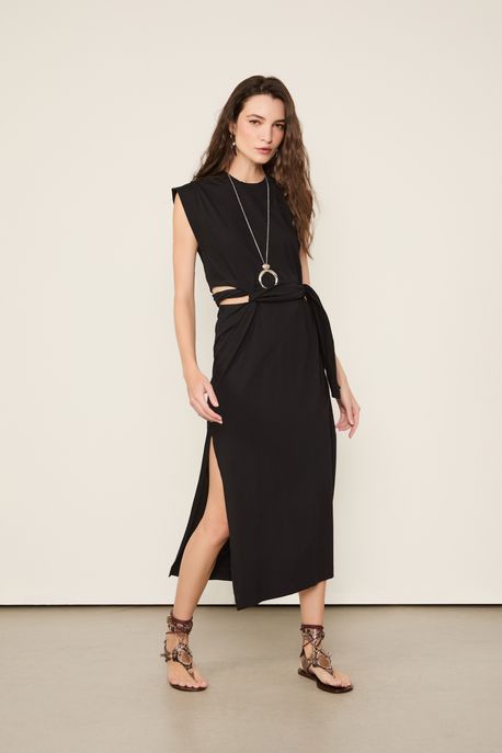 Vestido Midi Vazado Preto Preto - M