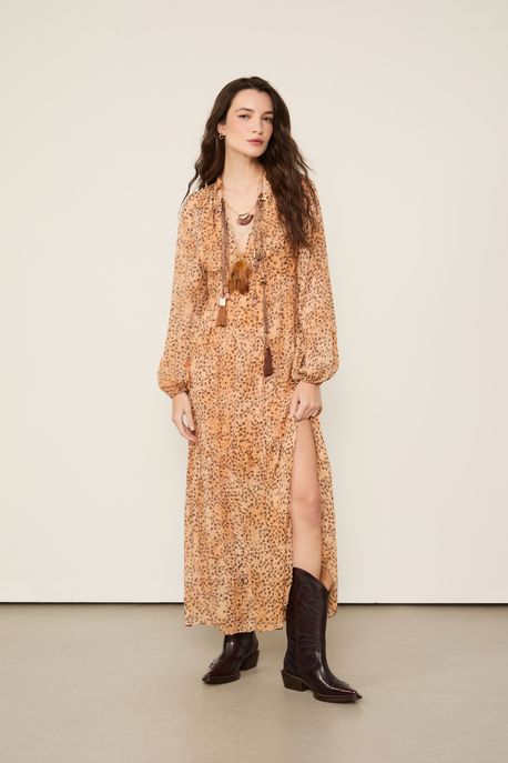 Vestido Midi Decote v Estampado Est Liberty Skin Color Clara'' - 40