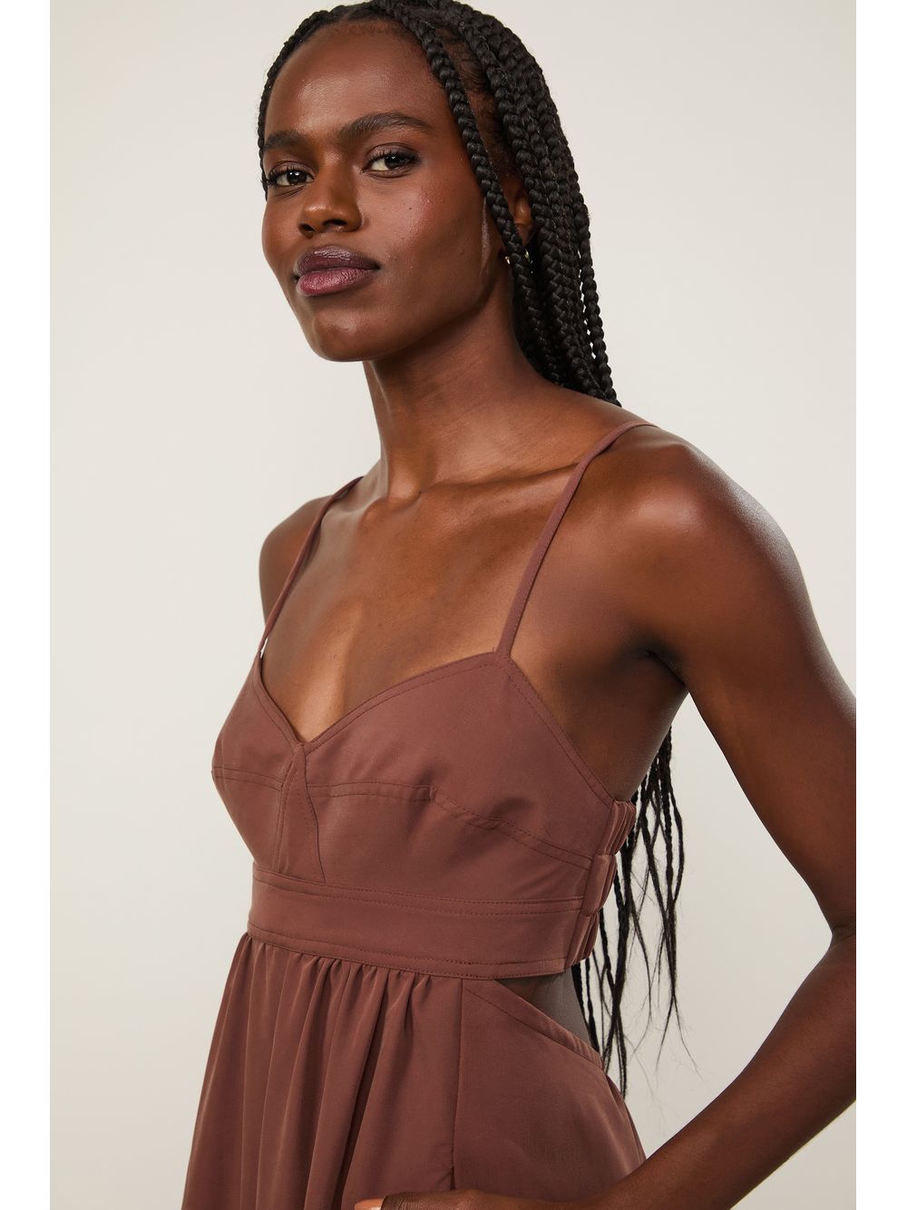 Animale — Vestido Recortes Marrom Choco