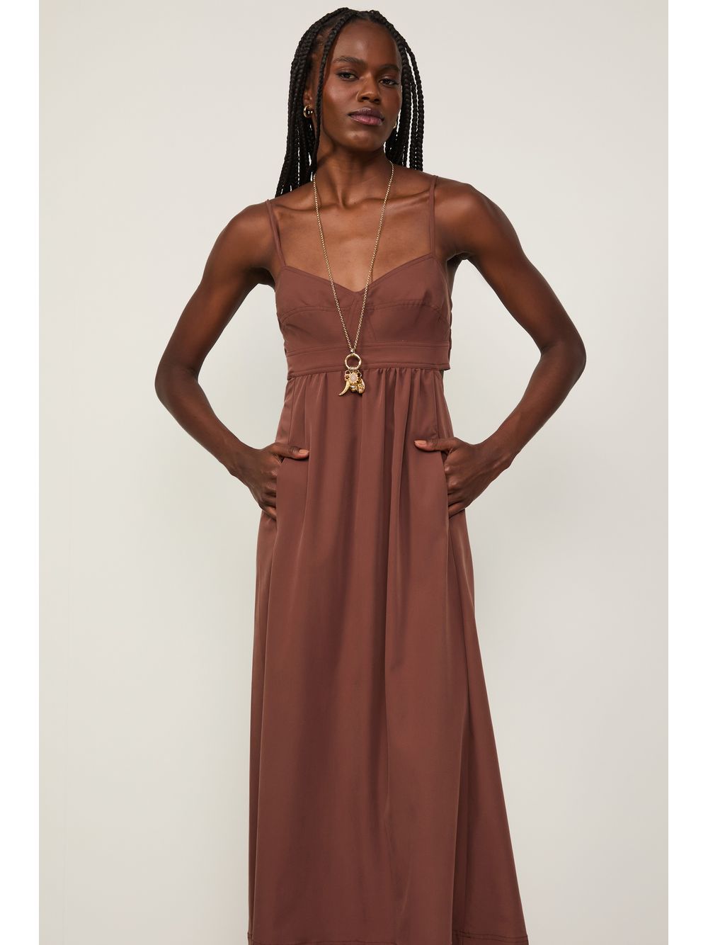 Animale — Vestido Recortes Marrom Choco