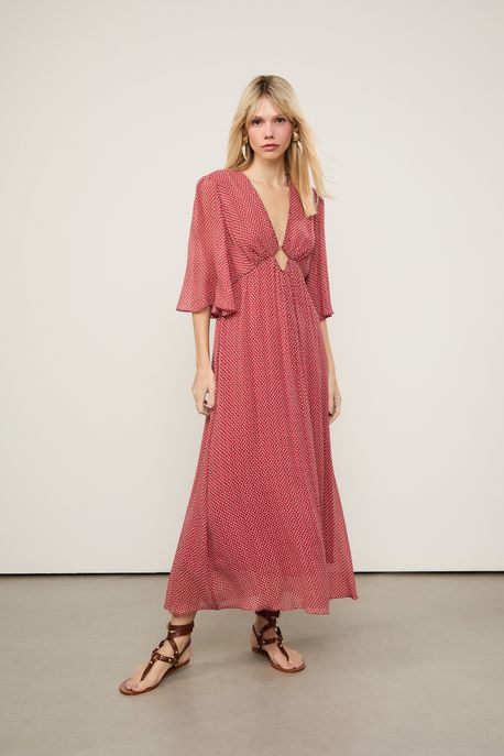 Vestido Midi Decote v Estampado Est Fig Lucky Star Color - 44