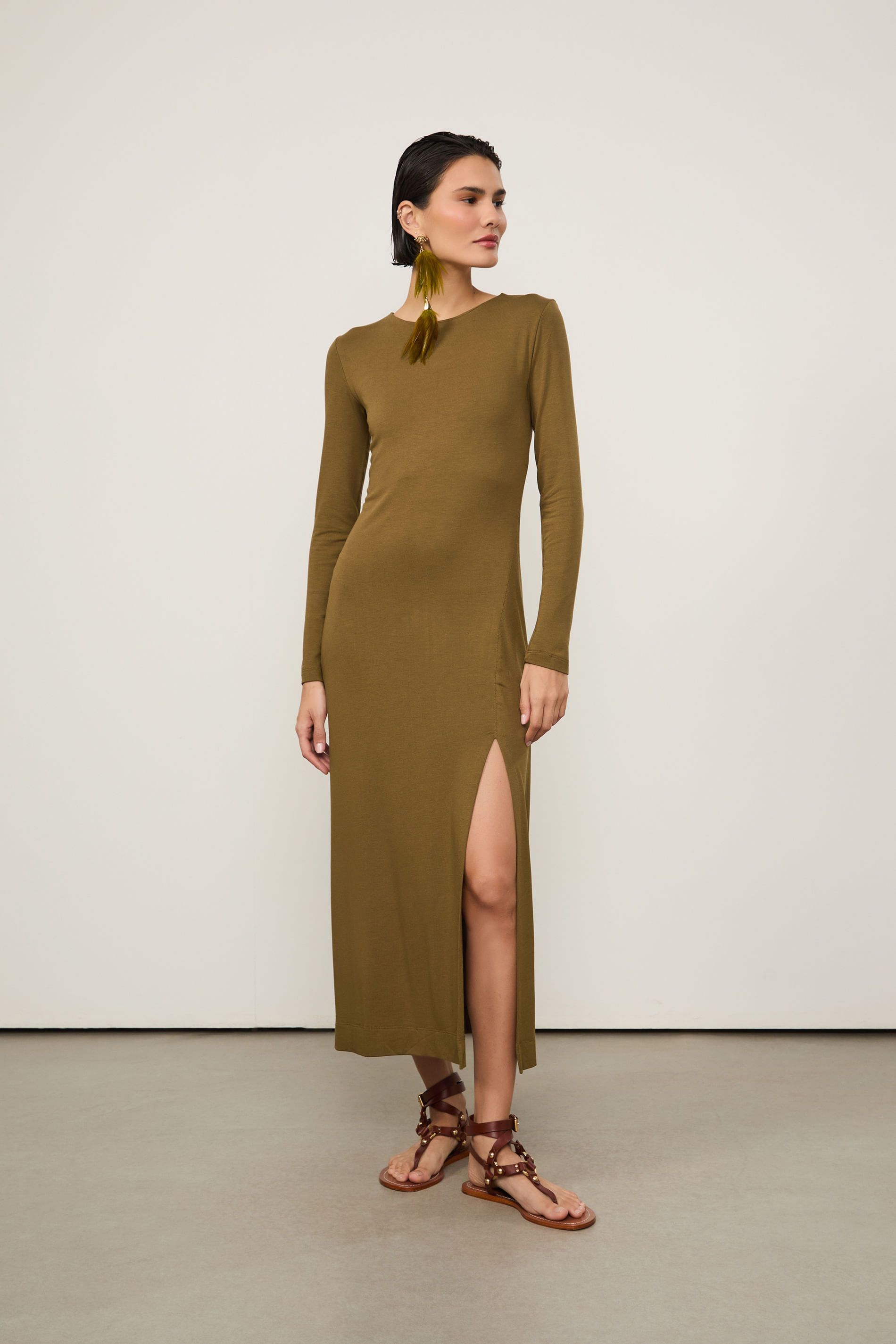 Vestido Malha De Tricot Com Fendas Lateral