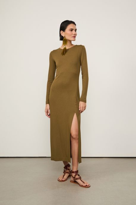 Vestido Malha De Tricot Com Fendas Lateral Verde Marche - G