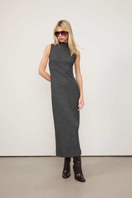Vestido Gola Alta Manga Longa Mescla Mescla Escuro - G