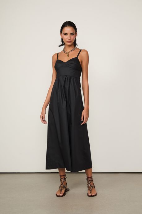 Vestido De Algodão Midi Preto Preto - 42