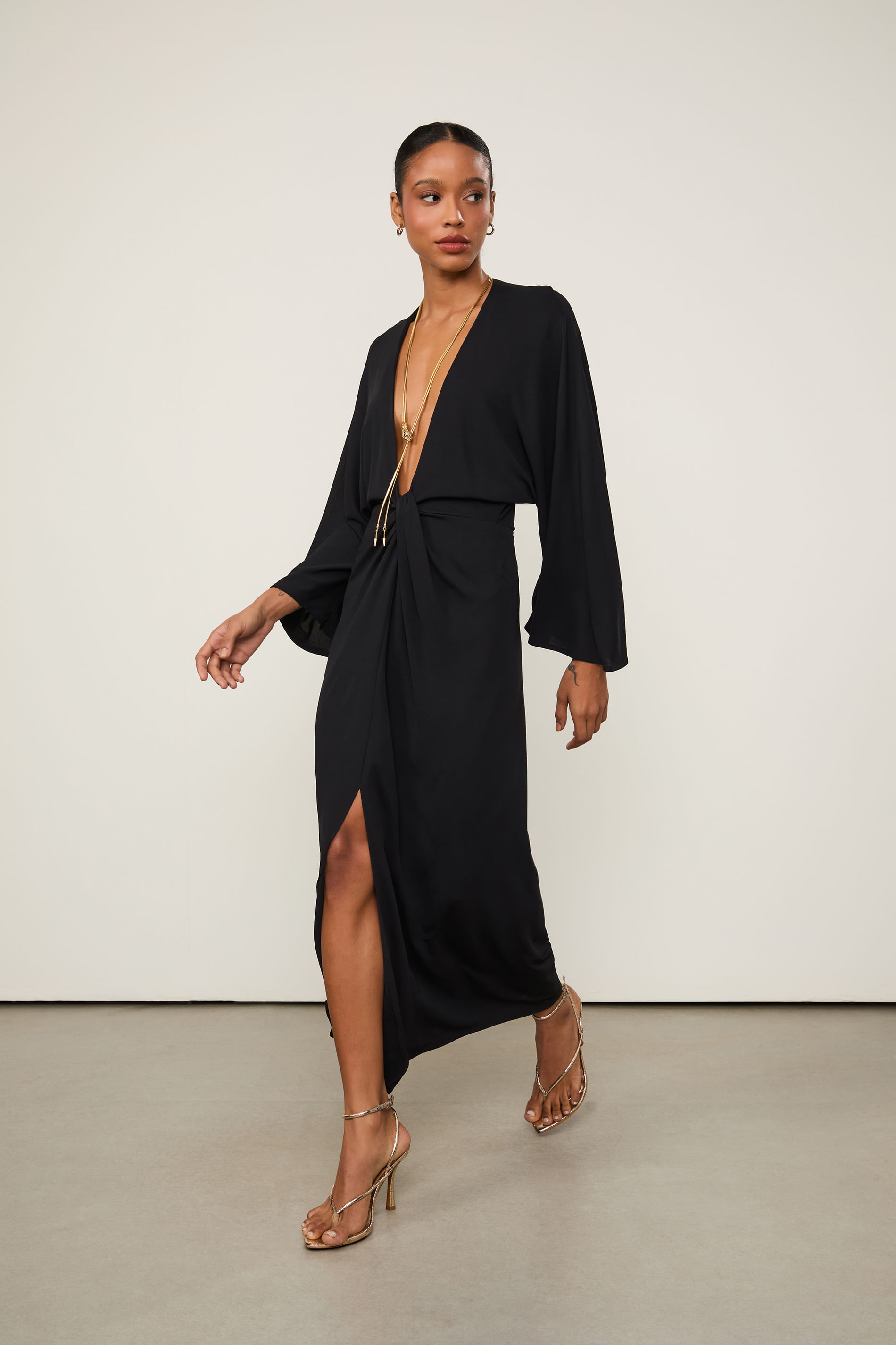 Vestido Jersey Midi Decote Profundo