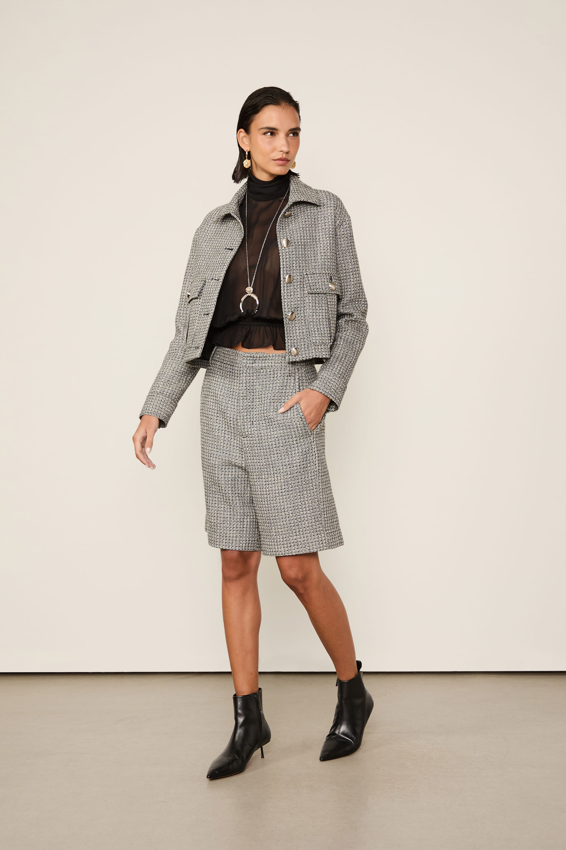 Bermuda Tweed Preto e Branco
