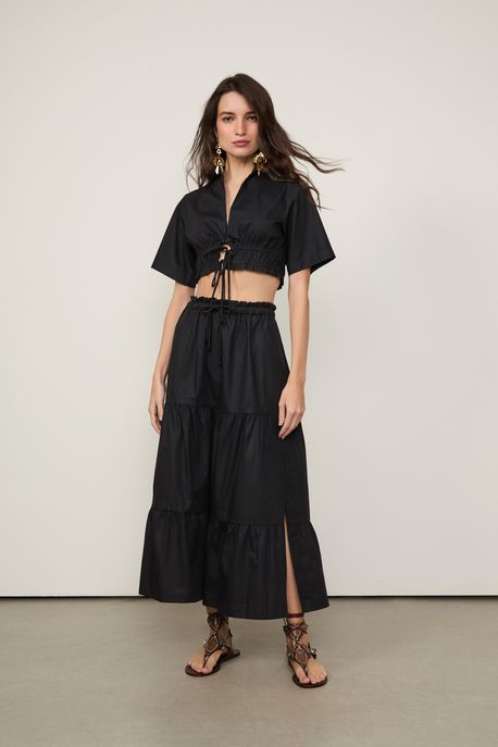 Saia De Algodão Midi Preta Preto - 38